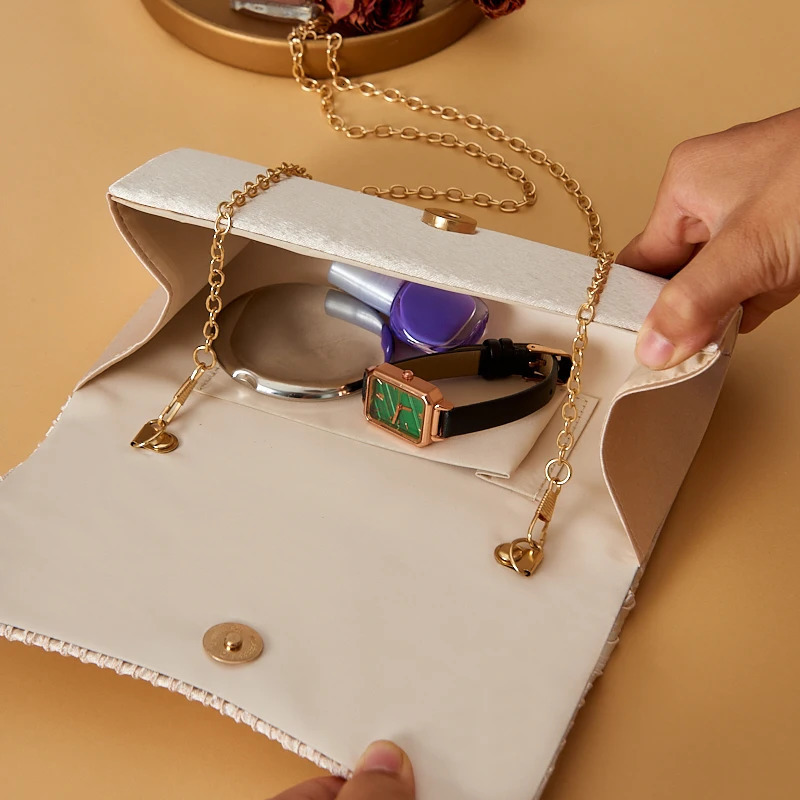 satin dinner bag High-end banquet clutch bag dress Fashion clutch bag Small square bag Metal chain shoulder bag Wedding part 250526