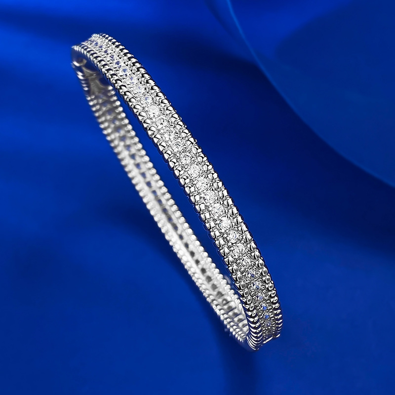 925 Sterling Silver White Gold Plated Double Row Zircon Bracelet for Women, Stylish Minimalist Fine Chain Bangle, Elegant Shine for Daily Wear & Gifts