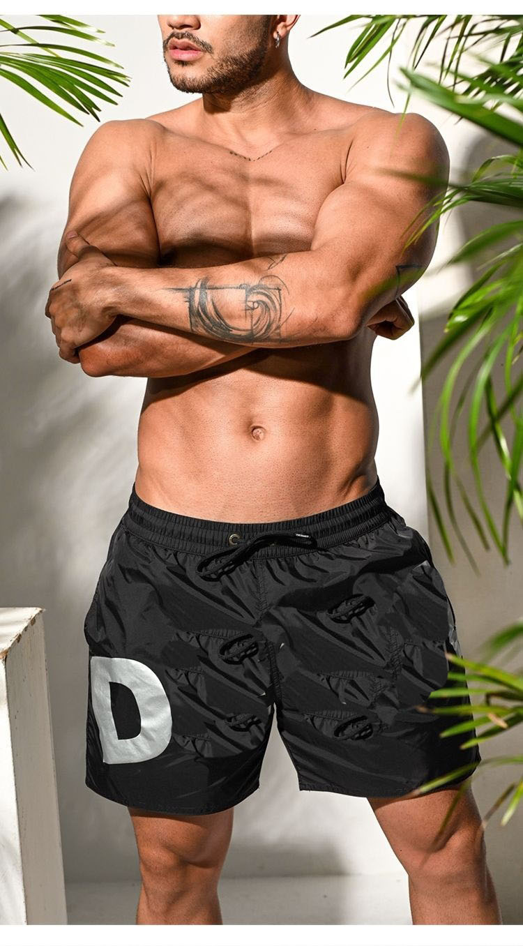 Men's Shorts Lightweight Quick-Drying Beach Pants Summer Large Letter Logo Loose Swimming Fitness Exercise Tide