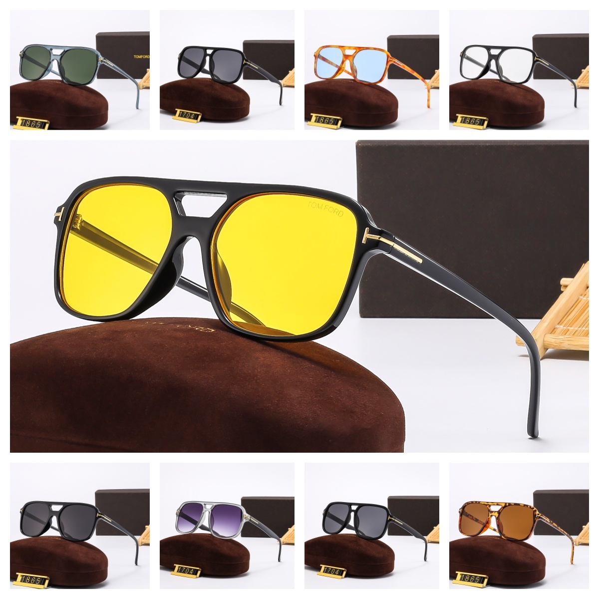 Designer sunglasses Retro tomforrd Sunglasses - 70s Vintage Unisex Pilot Shades, Square Plastic Frame Oversized Sunglasses for Women & Men
