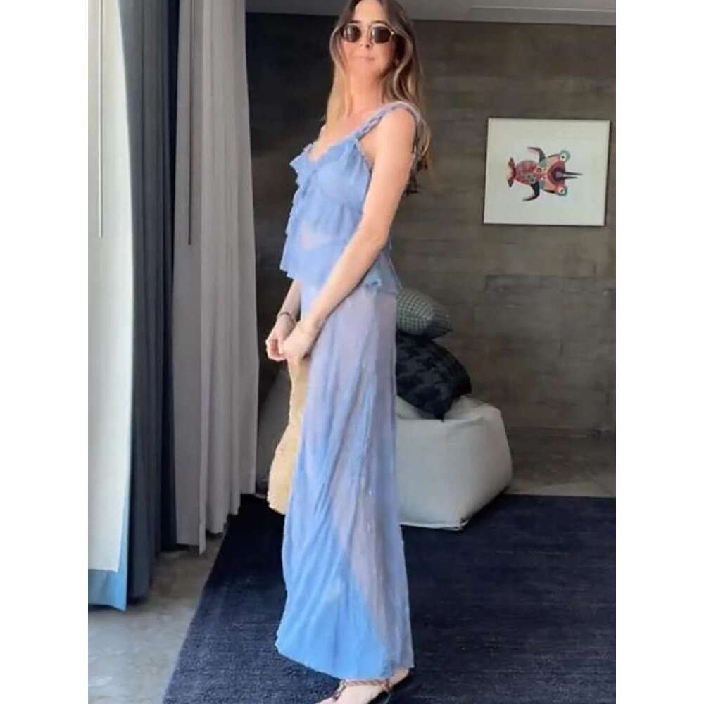 Yaphleet Vintage Women Sexy Hazy Lace Skirts 2025 Fashion Ladies Ruffles Two Piece Set For Holiday Female Chic Clothes