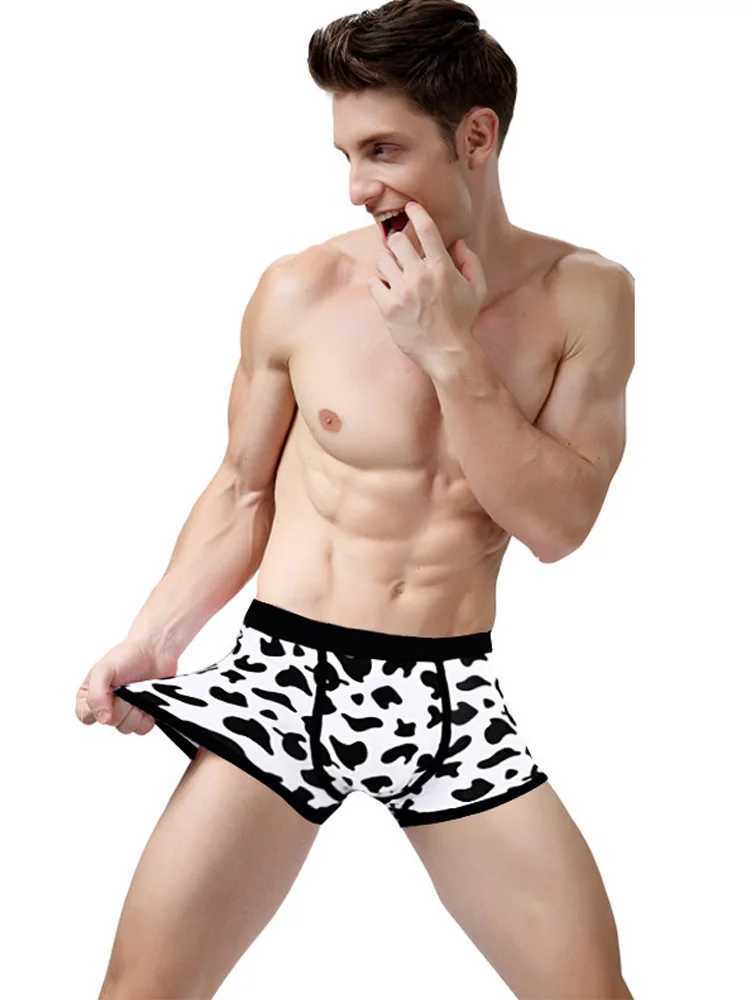 Mens Sports Boxers Underwear Underpants Sport Black L XL XXL Cartoon Cow Printing Ventilate Fashion Fitness Casual Comfortable J250516
