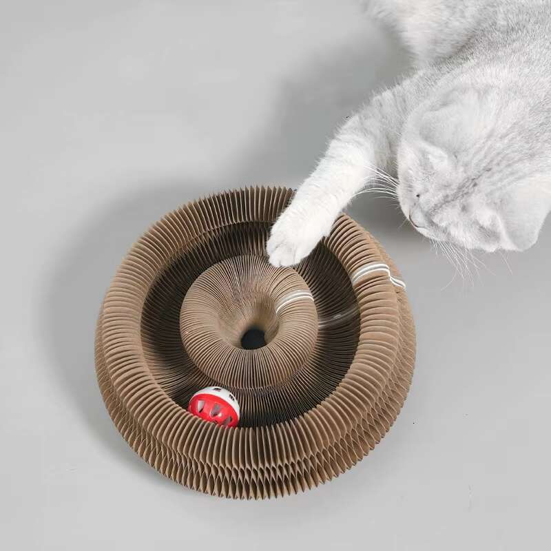 Transformable Scratcher with Bell Foldable Honeycomb Design Cat Climbing Tunnel Corrugated Cardboard Play Toy for Indoor Cats