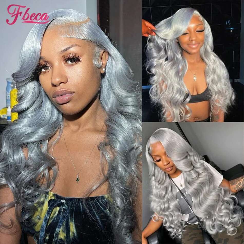 Sier Grey 13x4 Transparent Front Human Hair 13x6 Body Wave Frontal Wig Pre Plucked HD Lace Closure Wigs