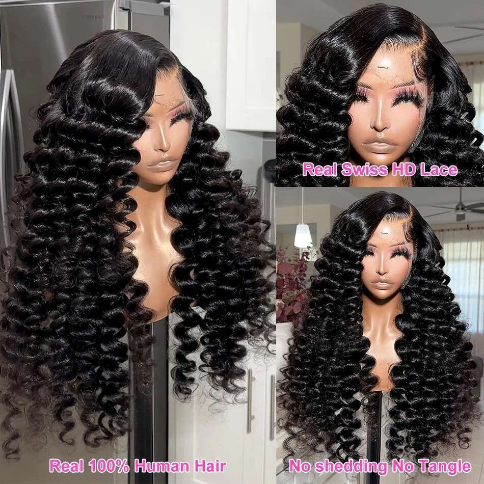 300 Density Loose Deep 13x6 Frontal Human Hair Wigs 40 Inch Black Nature Water Wave 13x4 Lace Front Wig For Women
