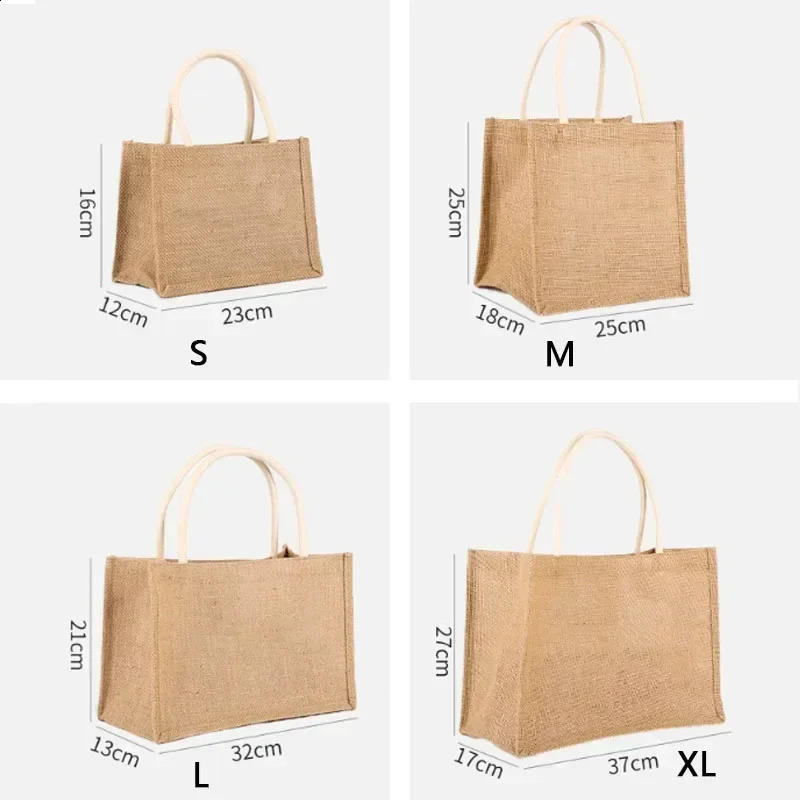 Vintage Women Linen Tote Shopper Purses Large Summer Beach Handbags Portable Eco Top Handle Shopping Bag Multiple Sizes Handbag 250516
