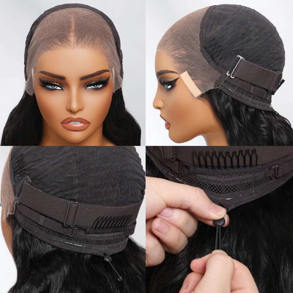 UNice Balayage Highlights Fluffy Loose Wave Curtain Bangs With Drawstring Glueless 7x5 13x4 Human Hair Lace Frontal Wig
