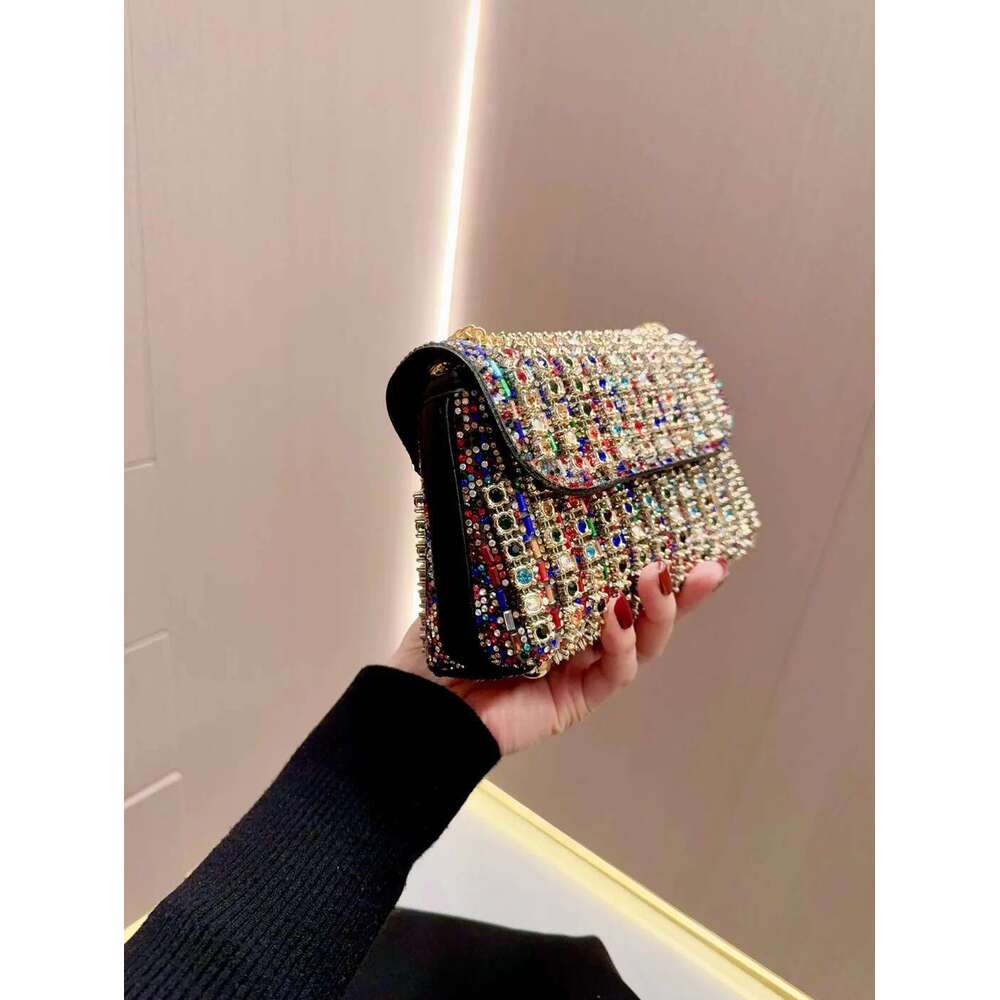 Full Rhinestone Women's Evening Clutch Bag Leather Chain Handbag Elegant Wedding Party Dia Wallet Rectangular Purse