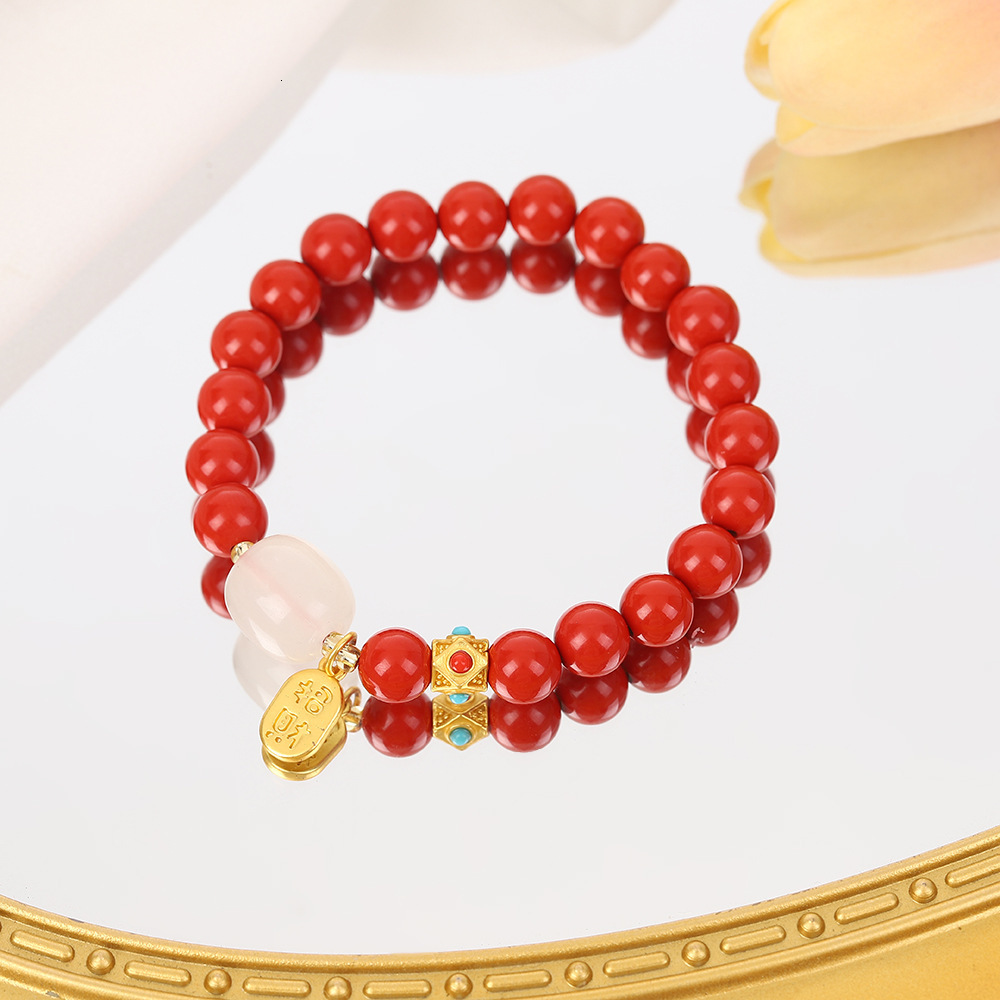 Internet celebrity new Chinese style red sand lotus flower elephant elastic bracelet, personalized and transport bracelet for women