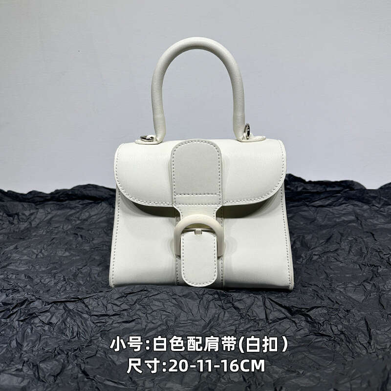 New Snow White Brillant Color blocked Box Leather Horseshoe Buckle Crossbody Bag Horizontal Handbag