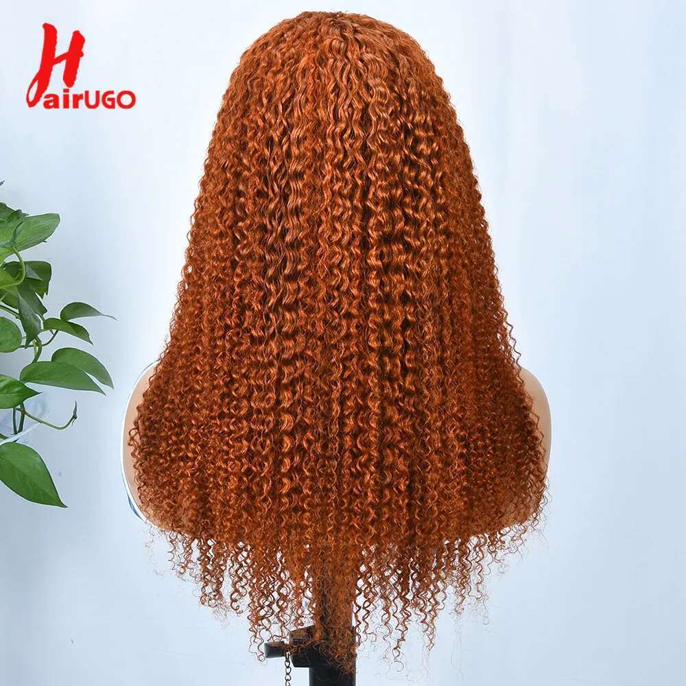 HairUGo Ginger Orange Kinky Curly 4x4 Human Wigs With Baby Hair Remy Preplucked Lace Closure Wig For Women