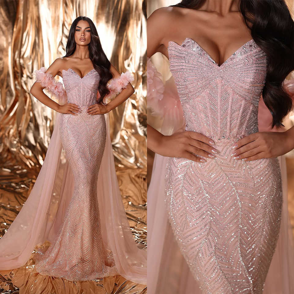 Luxurious A Line Evening Dresses For Women Sweetheart Neck Sleeveless Wrap Gown Sequins Dress Party Customized Dress