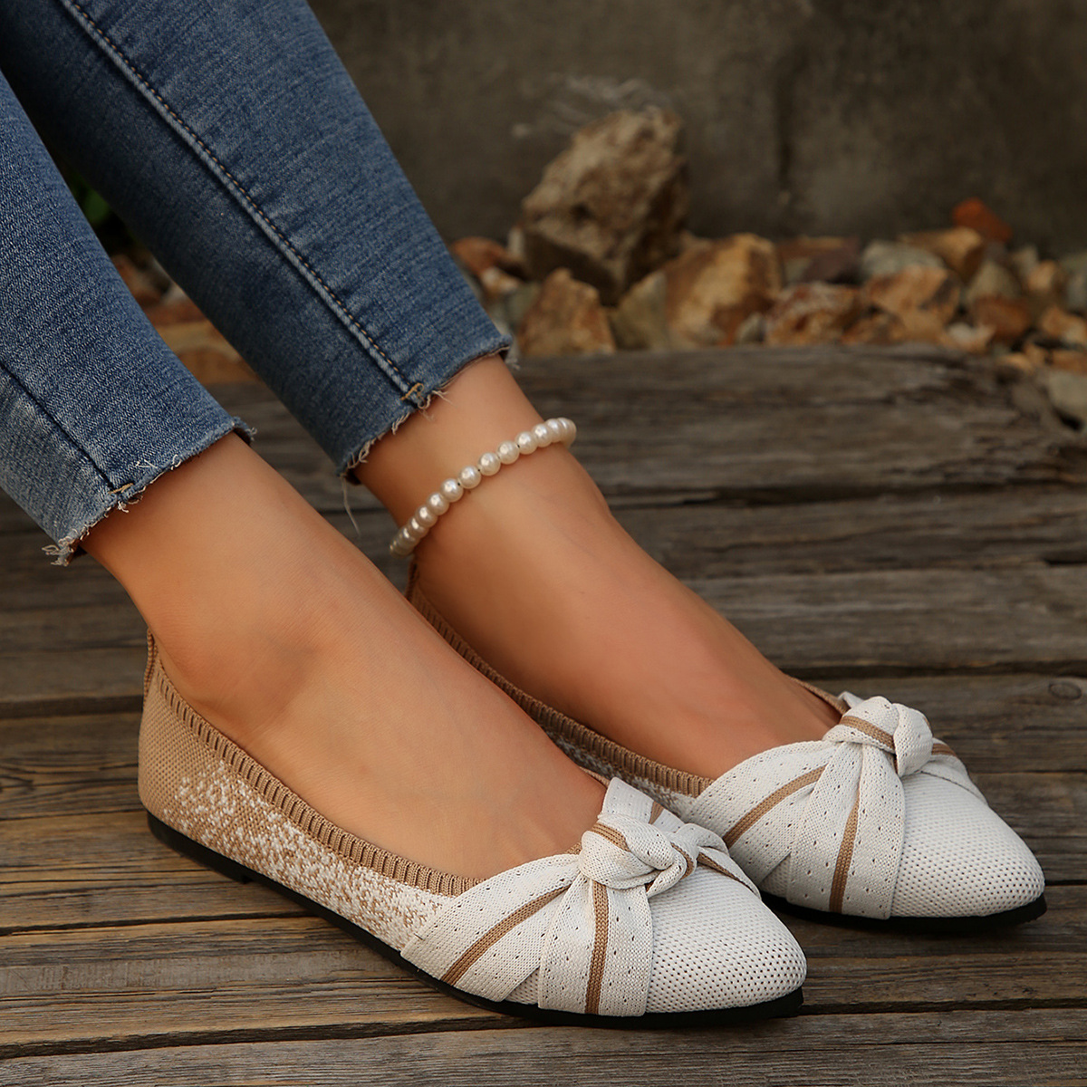 Large Size Lightweight Soft Soled Doudou Women Casual Shoes S Shoes For Spring Autumn New Color Blocked Butterfly Bow Comfortable And Non Slip Single 