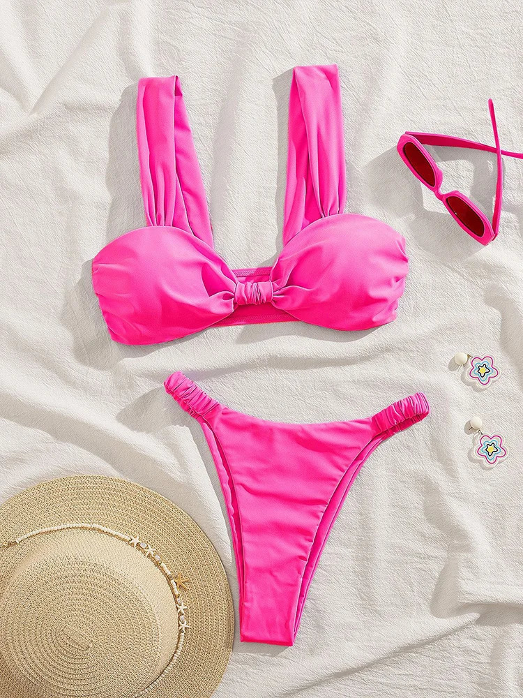 OIINAA Two-Piece Bikini Set Women Sexy Swimsuit Solid Backless Female Swimwear Bathing Summer Simple Classic Fashion Beachwear 250516