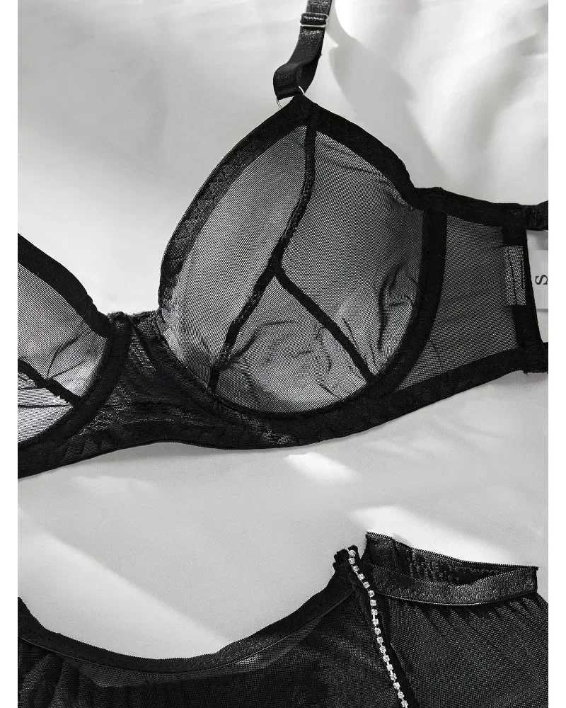 Sexy Mesh Lingerie Set Fashion New Drill Decorated Sexy See-through Sexy Mesh Garters Lingerie Set New R250520