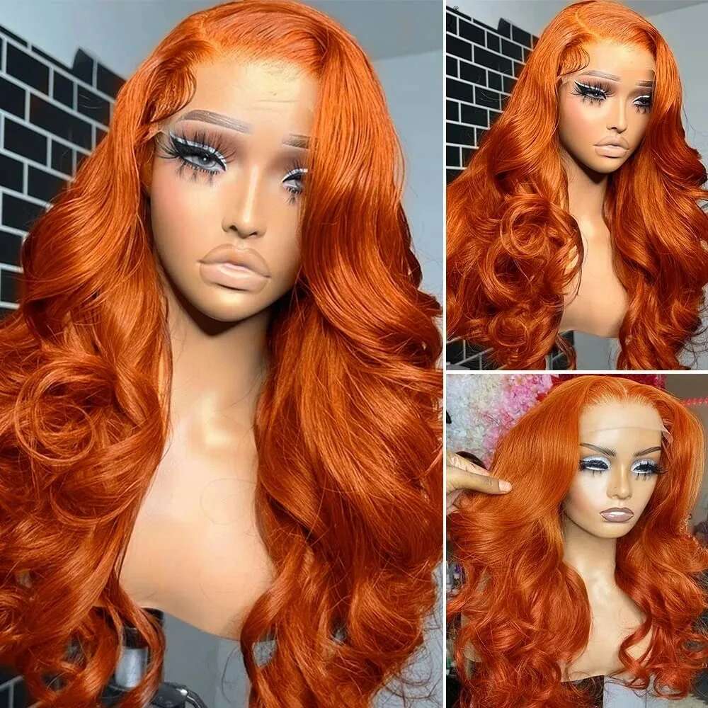 Ginger Orange Body Wave 13x6 HD Front Wigs For Women 200 Density 350 Colored 13x4 Lace Frontal Human Hair Wig