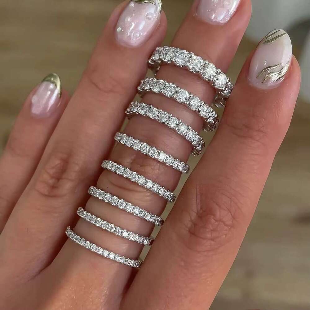 VVS Moissanite Ring Eternity Wedding Band Iced Out 1.6mm 1.8mm 2mm 3mm Dia Sier 14k Gold Engagement Stackable Rings