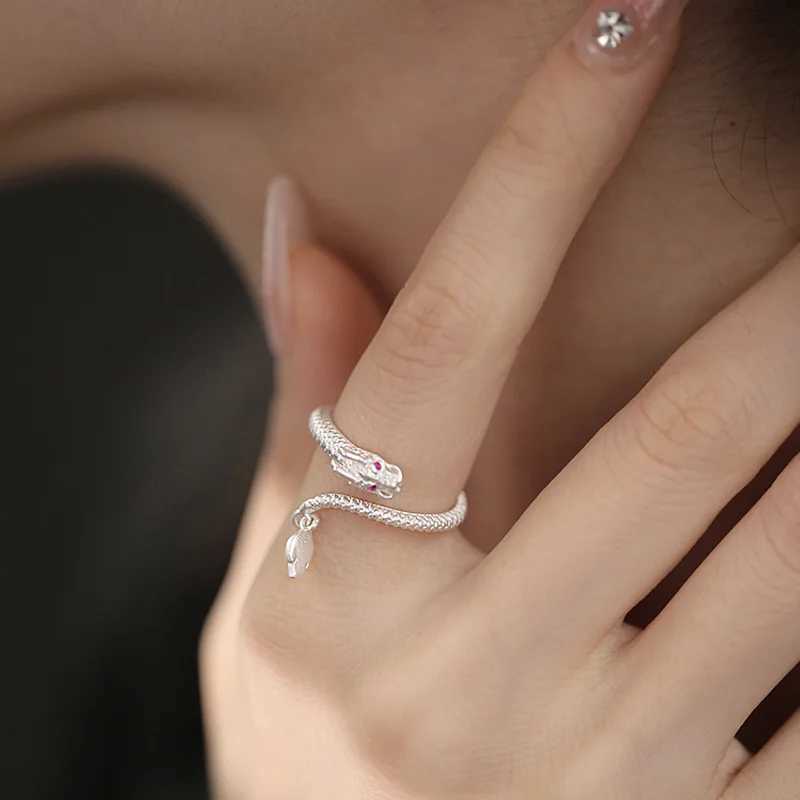 VENTFILLE 925 Sterling Silve Long Dragon Ring for Women Girl Irregular Texture Red Zircon Jewelry New Year Gift Dropshipping L250519