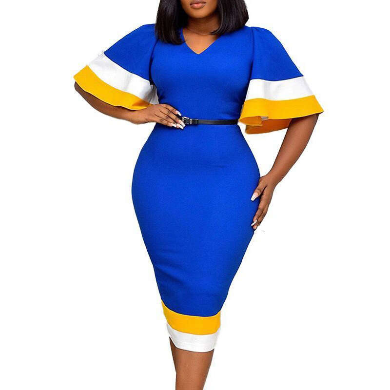Women's Wear Women's Summer Fashion Colored Flare Sleeve Wrap Hip Dress