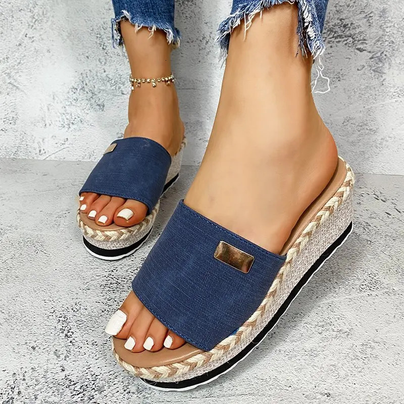Summer Wedges Slippers Platform High Heels Women Slipper Ladies Outside Shoes Basic Clog Wedge Slipper Flip Flop Sandals 250519