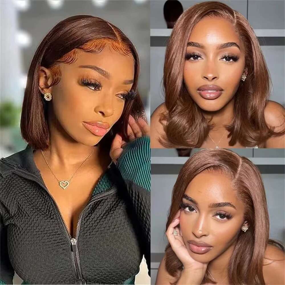 Vieamese Straight 100% Human Hair Chocolate Brown Color 13x4 Full Lace Frontal Double Drawn Bob Wig with For Black Women