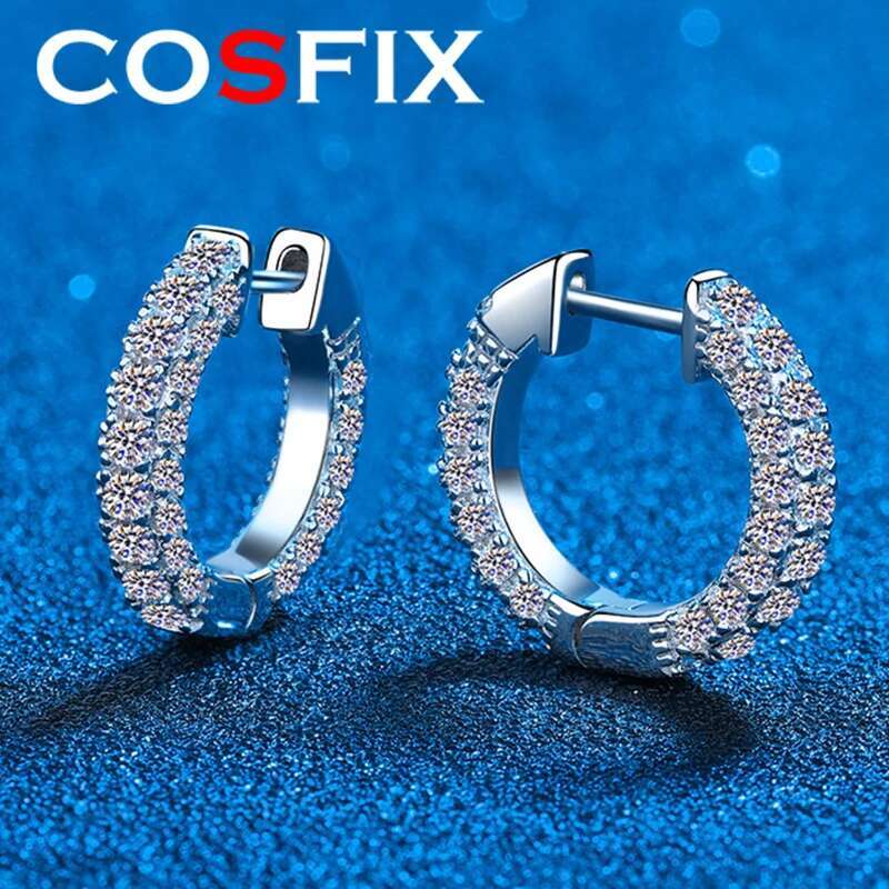 COSFIX Luxury 100% 925 Sterling Silver Created Moissanite Gemstone Hoop Earrings Wedding Engagement Fine Jewelry Gifts Wholesale