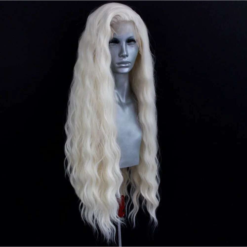 Platinum Blonde Synthetic Front Wigs For Women Long Natural Wave Lace Hair White Black Pink Wig Loose Curl Cosplay