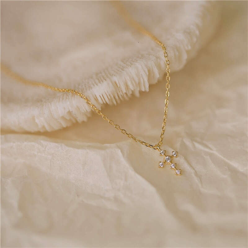 necklace S sterling sier plated 14K gold mini cross INS temperament versatile set with zircon stacked necklace for women's collarbone chain