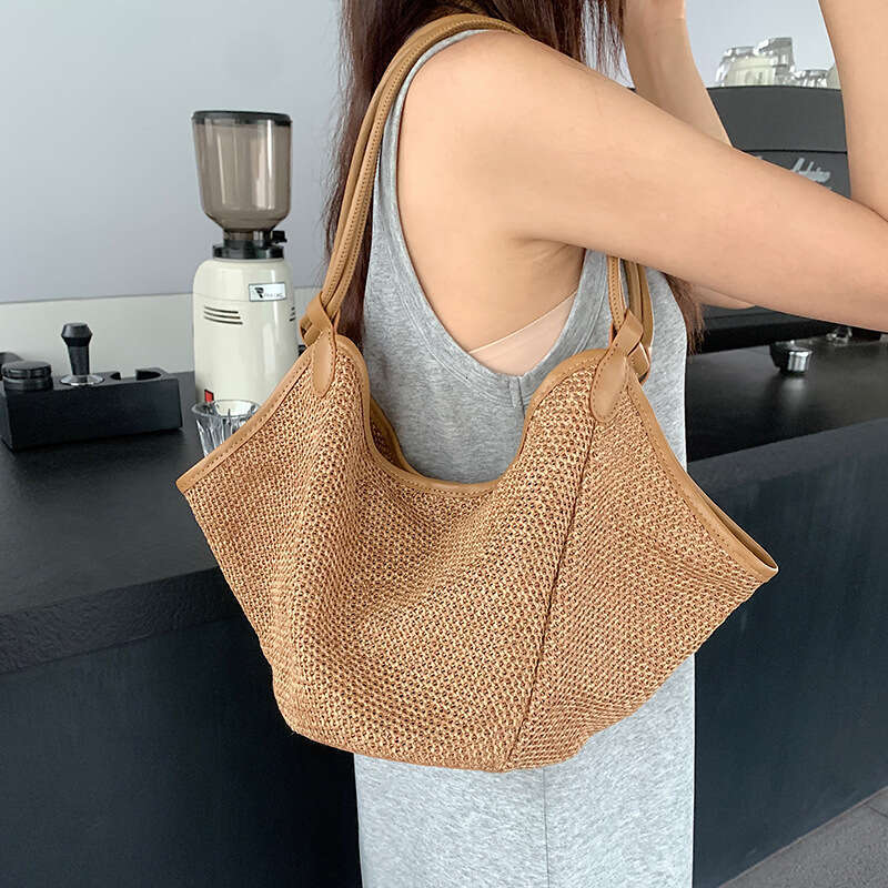Women's Bags Designer French Summer Vacation Grass Woven Splicing Large Capacity Tote Dumpling Lazy Style Shoulder Bag