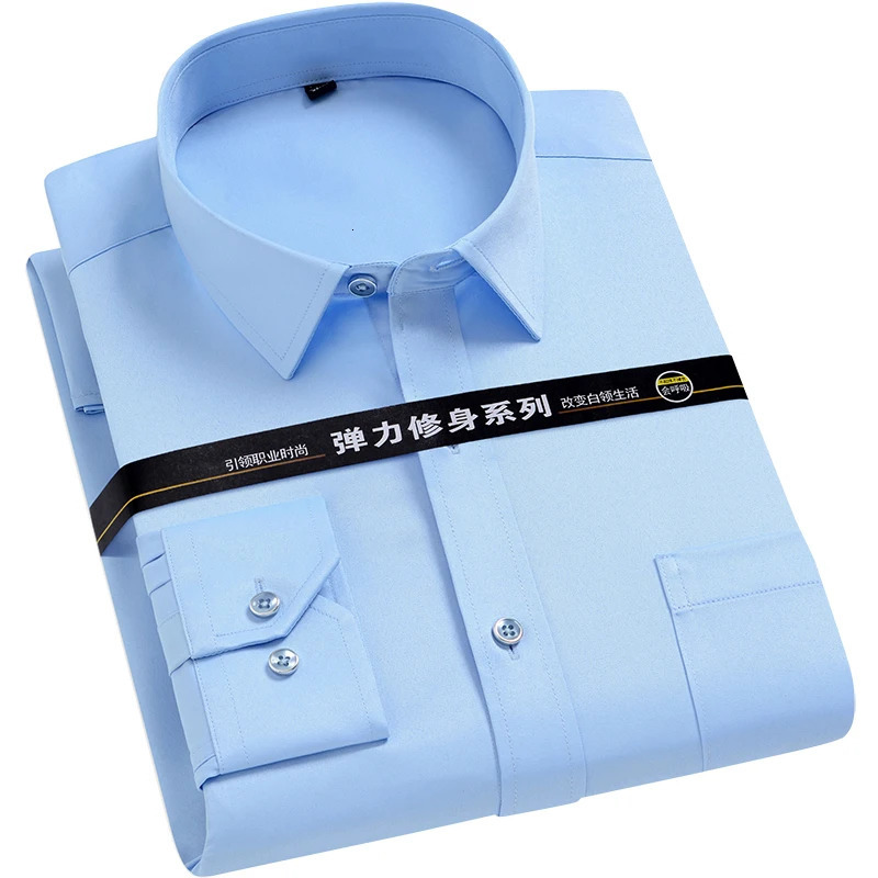 Mens Shirt Long Sleeve Stand-collar Mandarin Collar Single Patch Pocket Smart Casual Regular-fit Business Office Dress Shirts 250520