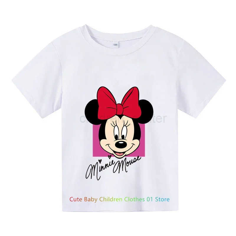 Disney Cotton Childrens Short Sleeved Fashionable Casual Girl Top T-shirt with Cute Cartoon Mickey Mouse Pattern Print W250520