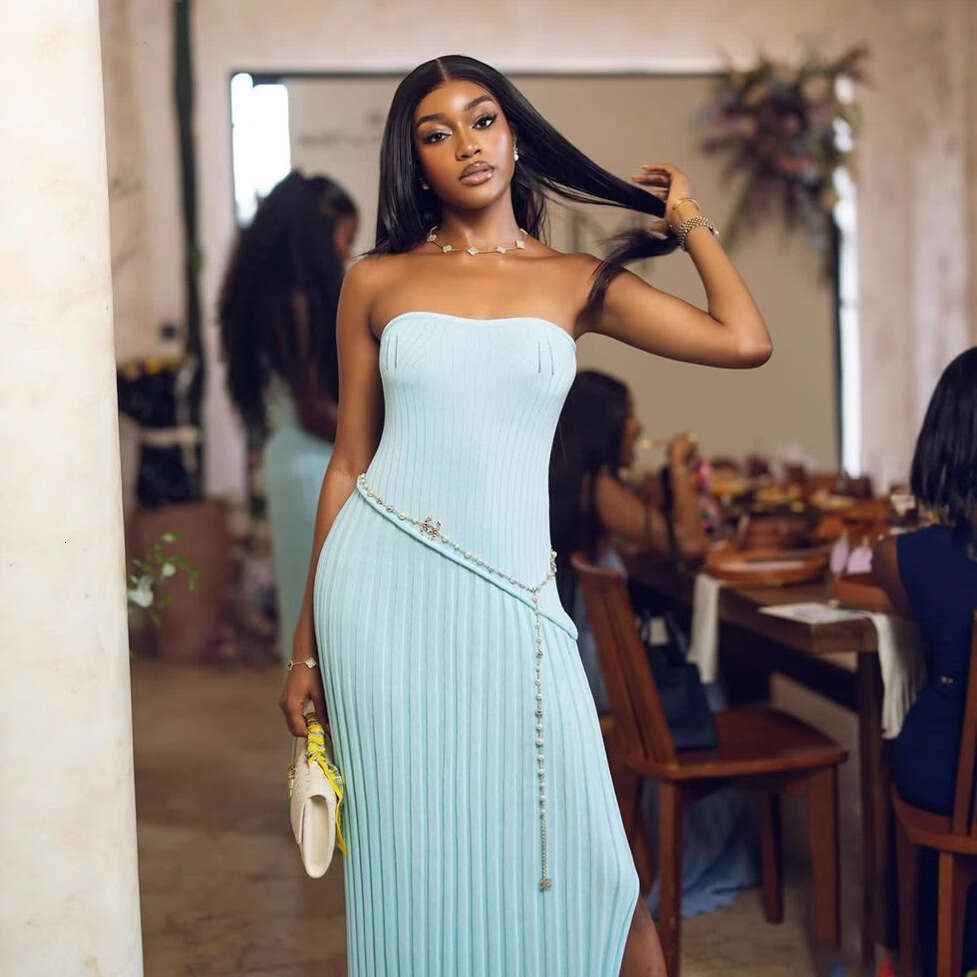 Spring/Summer Hot Selling Popular Fashion strapless Twisted Flower Split Long Woolen Dress LX0180 2025 New Style Elegant and Stylish Clothing
