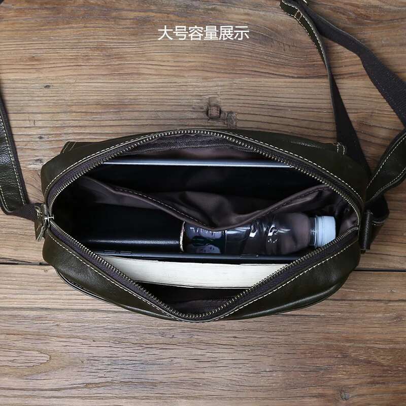 NZPJ Leather Shoulder Natural Cowhide Crossbody Fashion Men's Retro Postman Large Capacity Messenger Bag