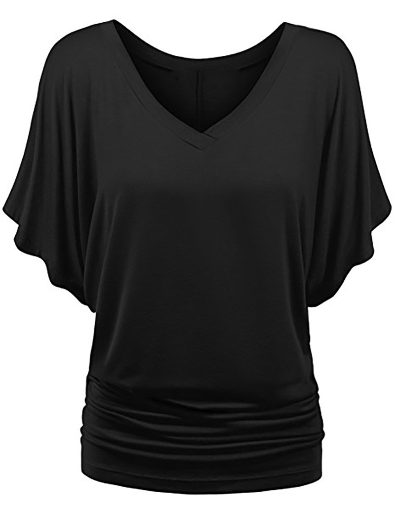Designer Clothing Large Women's Loose Bat V-neck Short Sleeved T-shirt Top Fashion 2025 New Versatile Trendy Style