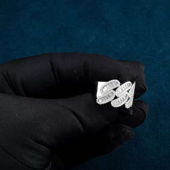 Sterling Silver S925 Men Gold Diamond Ring Baguette Cut VVS Moissanite Diamond Hip Hop Fine Jewelry Band Ring