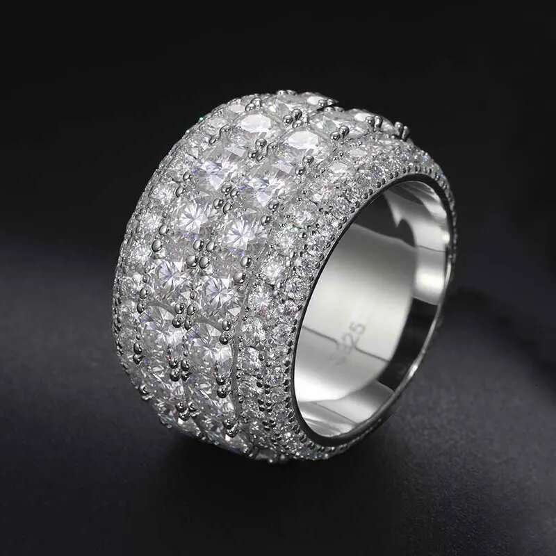 TUHE Unisex luxury 925 Silver Ring Moissanite Stone Iced Out Moissanite Rings For Women Men Hip Hop Gifts