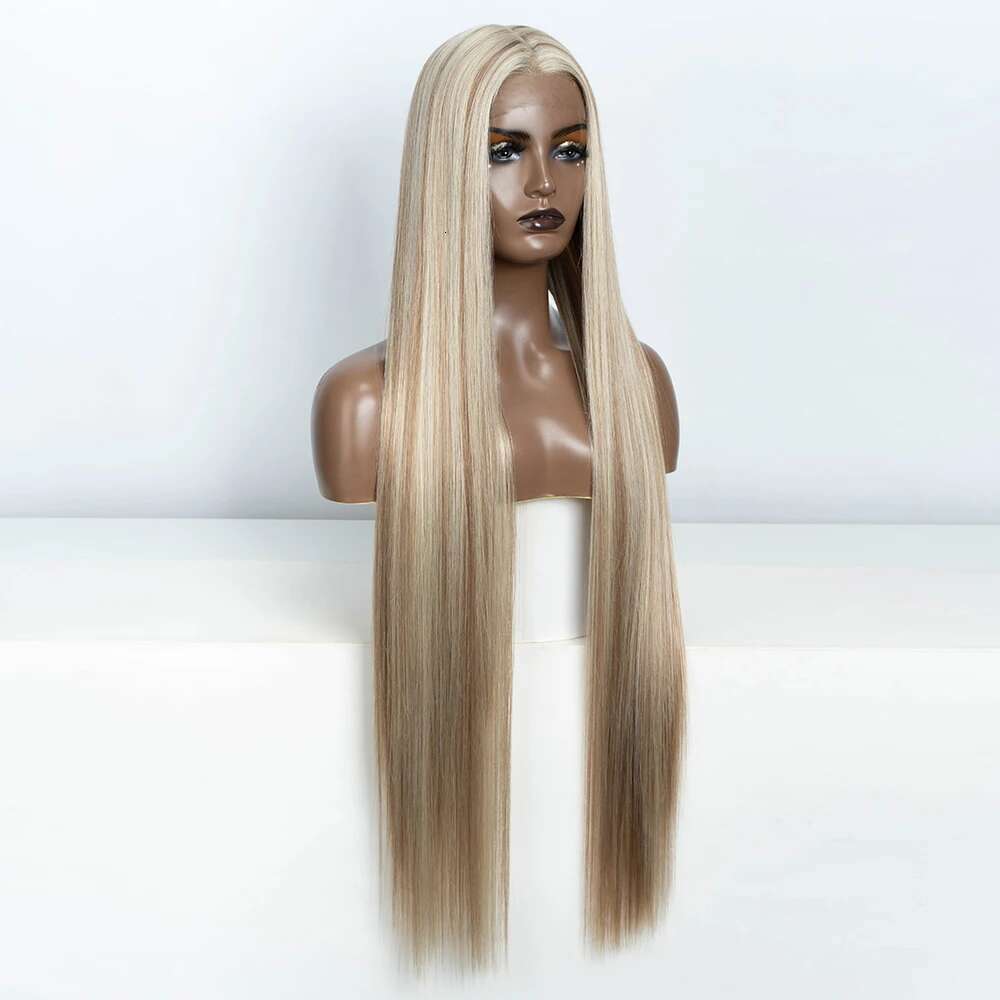 Synthetic Piano Blonde Brown Black Wigs 38 Inch Long Cosplay Straight Lace Front Wig