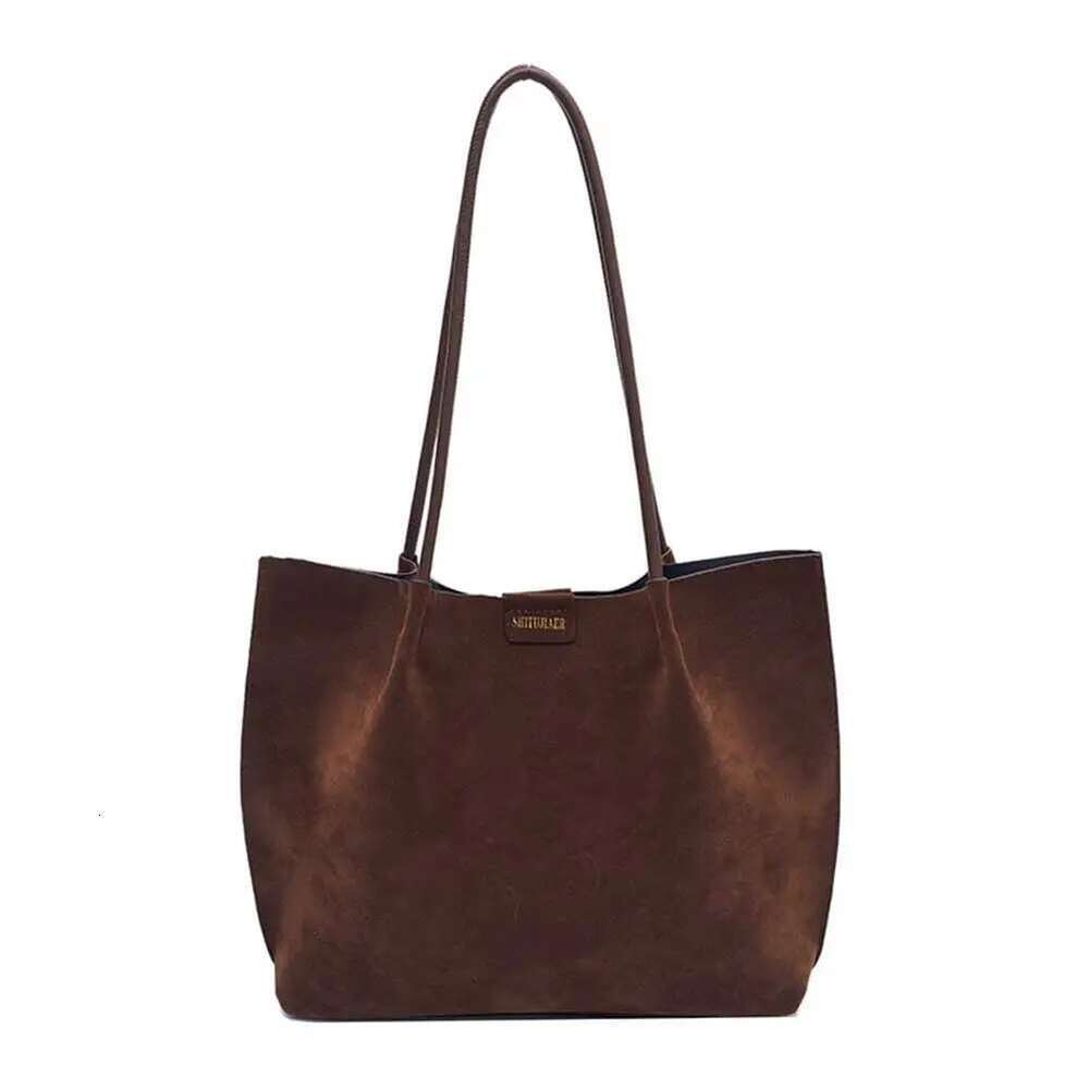 Women Vintage Large Capacity Suede Frosted Shoulder Slouchy Tote Handbag Female Commute Bag