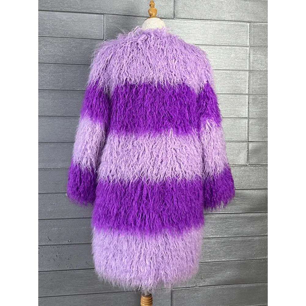 ZADORIN 2025 Fluffy Faux Sheep Coat Women Contrast Color V Neck Long Winter Jackets Woman Clothes Warm Fur Coats