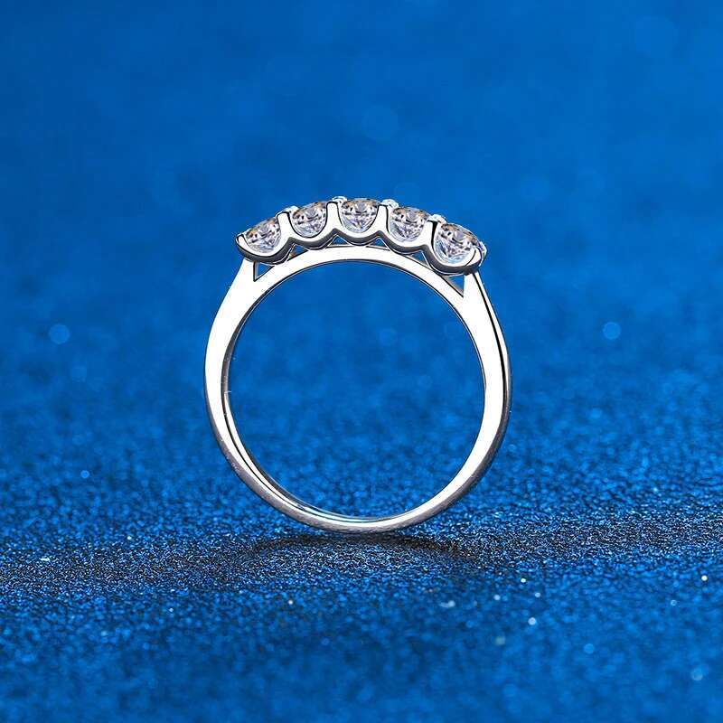 3MM Sterling Silver 0.5CT Moissanite Half Eternity Wedding Band Ring For Women 5 Stone Round Brilliant Cut Engagement Ring Set