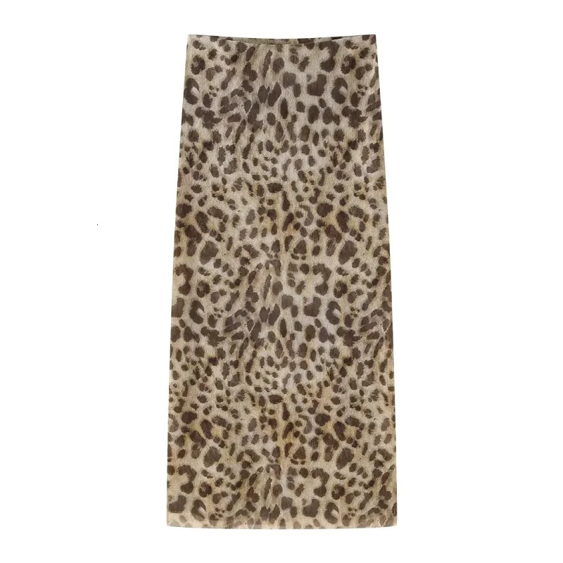 TRAF Leopard Long Skirts Womens Spring Summer Autumn Elegant Party Printed Ladies Fashion Casual Office Midi 250520