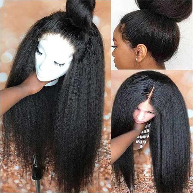 Kinky Wigs For Black Women Glueless Brazilian Human Hair 13x4 Transparent Lace Frontal Yaki Straight Wig