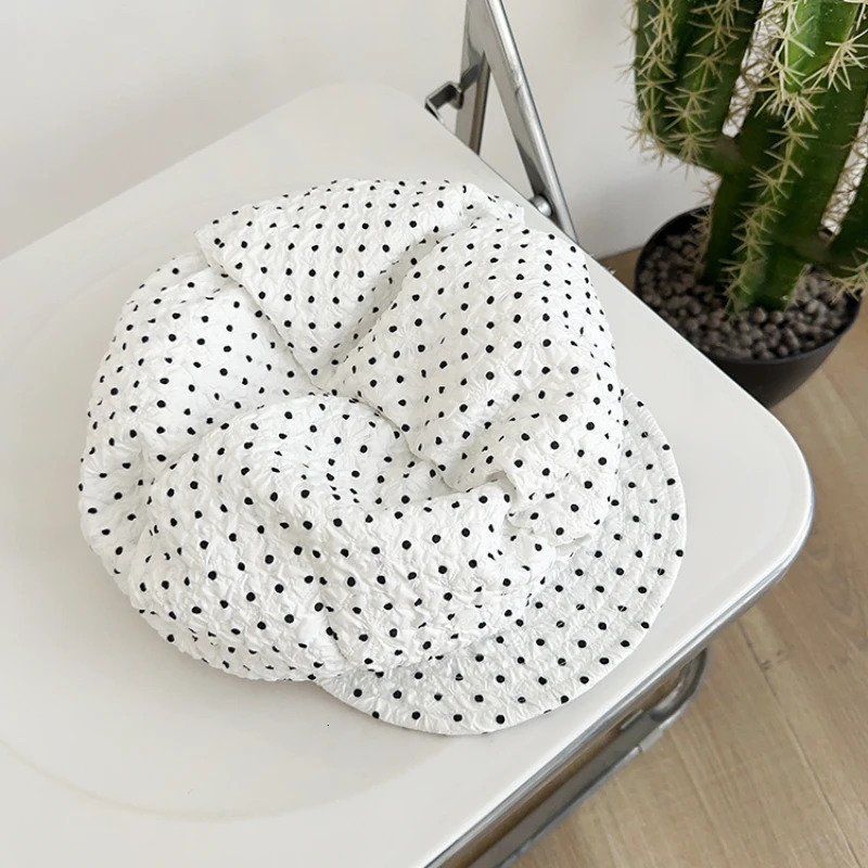 Ins Fashion Polka Dot Print Oversized Cloud Octagonal Hats Women Summer Thin Breathable Versatile Show Face Small Berets Cap Y2k 250520