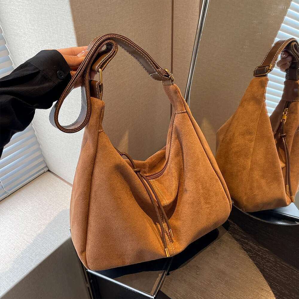 Women Suede Shoulder Adjustable Strap Crossbody With Zipper Messenger Bag Solid Handbag For Work Travel