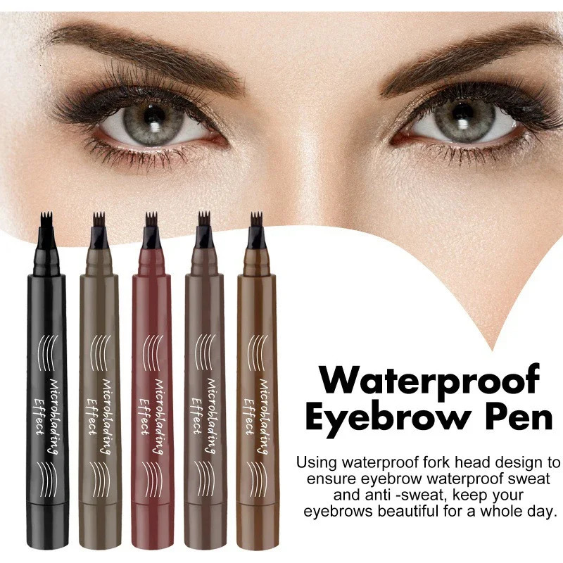 Micro Blade Eyebrow Pencil Upgrade Ladies Eyebrow Pencil With 4 Fork Tips And Spool Brush Natural Shape Long-lasting Eyebrows 250515