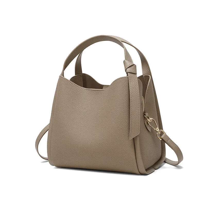 Genuine Leather Women's Handbag 2024 New High-End Feel Large Capacity Commuting Bucket Crossbody Bag