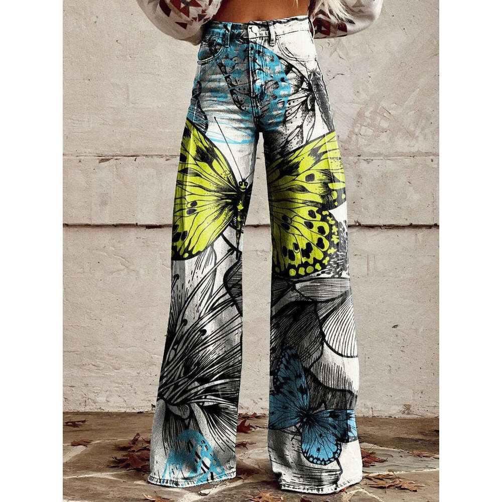 High-Waisted Printed Wide-Leg Stretch Jeans - Women's Casual Fashion Must-Have
