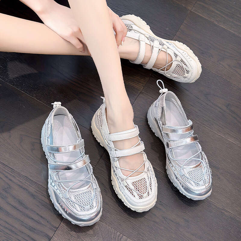 De Xun Summer Breathable 2025 New Velcro Height Boosting Dad Women's Versatile Mary Jane Sports Shoes