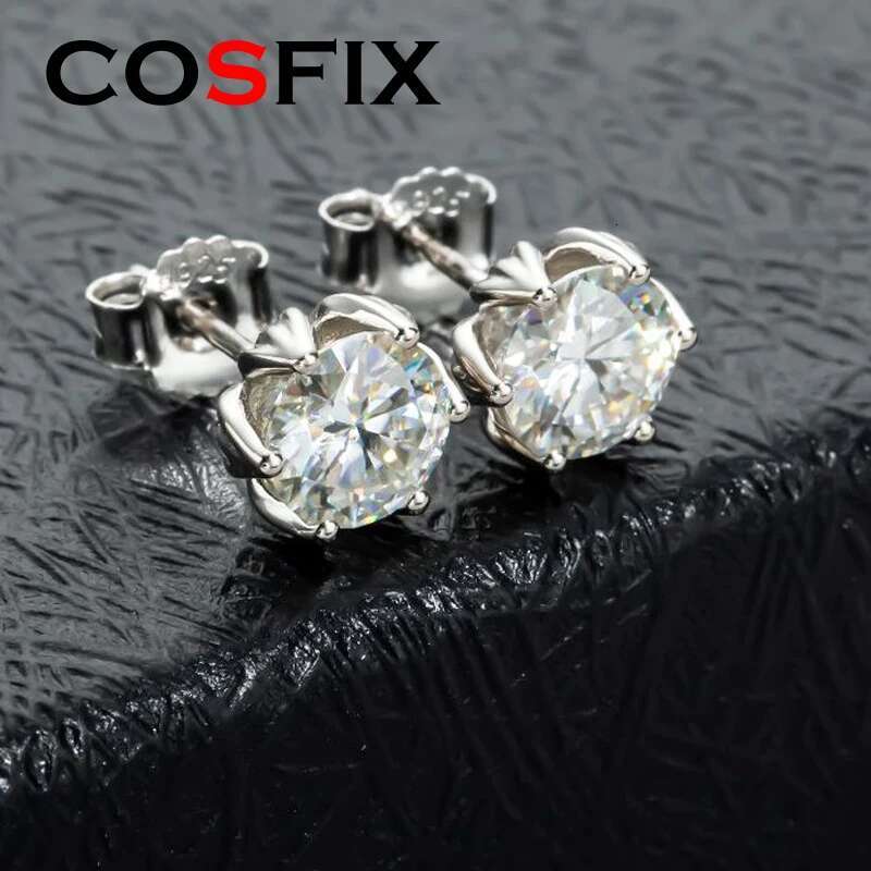Classic 925 Sterling Silver Moissanite Stud Earrings For Women 6.5mm Simple Six Prong Stud Earrings Birthday Gift