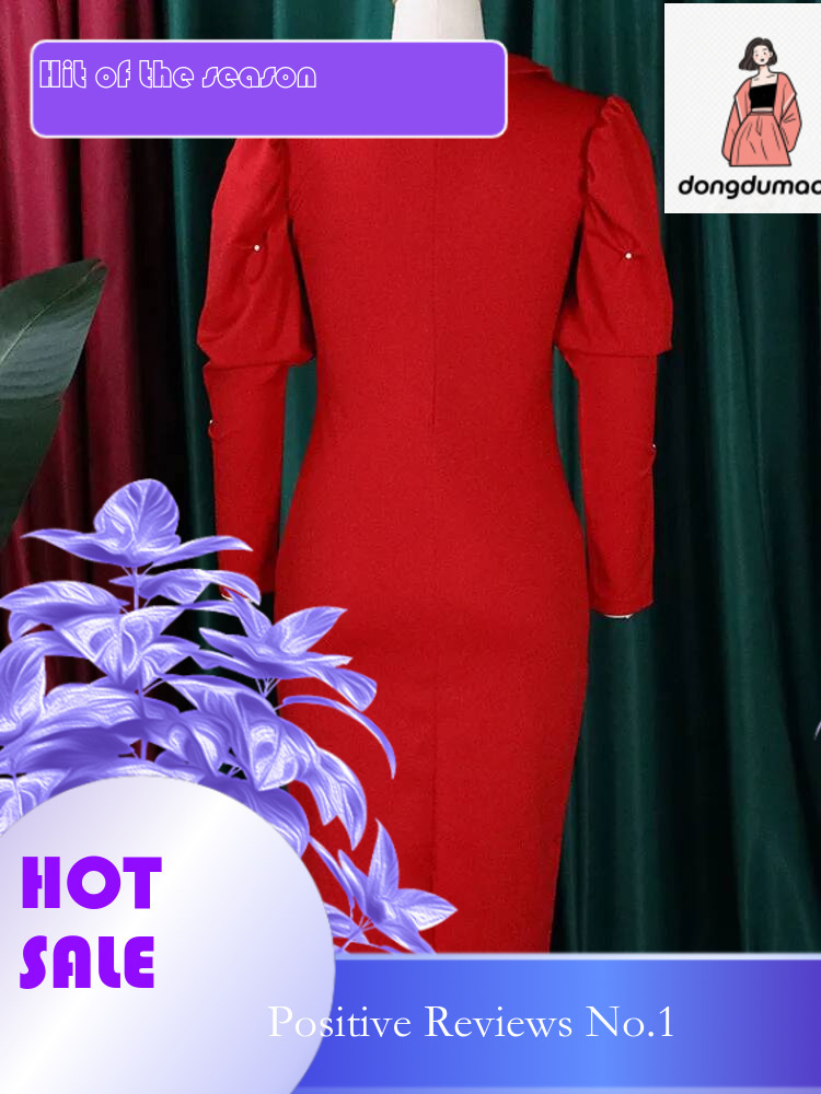 dongdumaoyi 2025 Sexy Spring Autumn Solid Plus Size Women Puff Sleeve Large Big Dresses V Neck Evening Party Lady Tight Curvy Dress